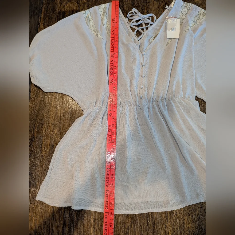 Blue‎ Bird Gray Puff Sleeve Blouse Relaxed Fit